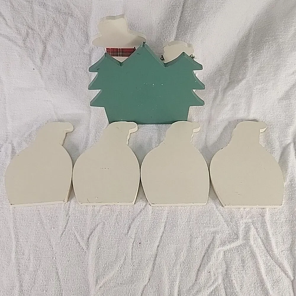 5 pc Holliday Wooden 4 Coaster Set  Snowmen 2006